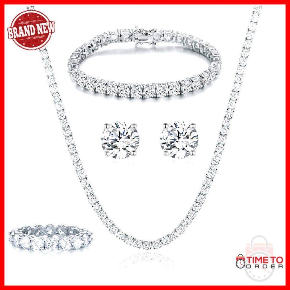 Tennis Jewelry Set Cubic Zirconia White Gold Plated Elegant Formal Prom Wear